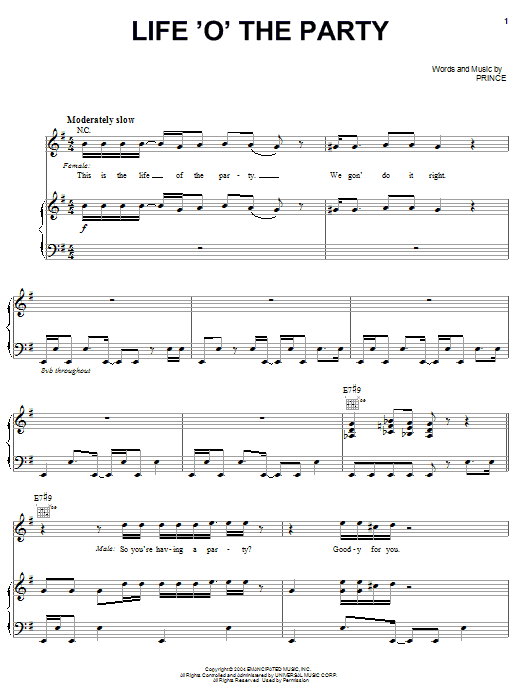 Learn to play Prince Life O' The Party sheet music for Piano, Vocal & Guitar (Right-Hand Melody) in minutes. Prince Life O' The Party sheet music preview music notes and score for Piano, Vocal & Guitar (Right-Hand Melody) including 11 page(s)