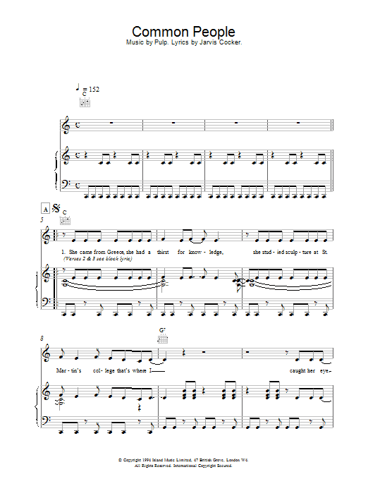 Learn to play Pulp Common People sheet music for Keyboard in minutes. Pulp Common People sheet music preview music notes and score for Keyboard including 2 page(s)