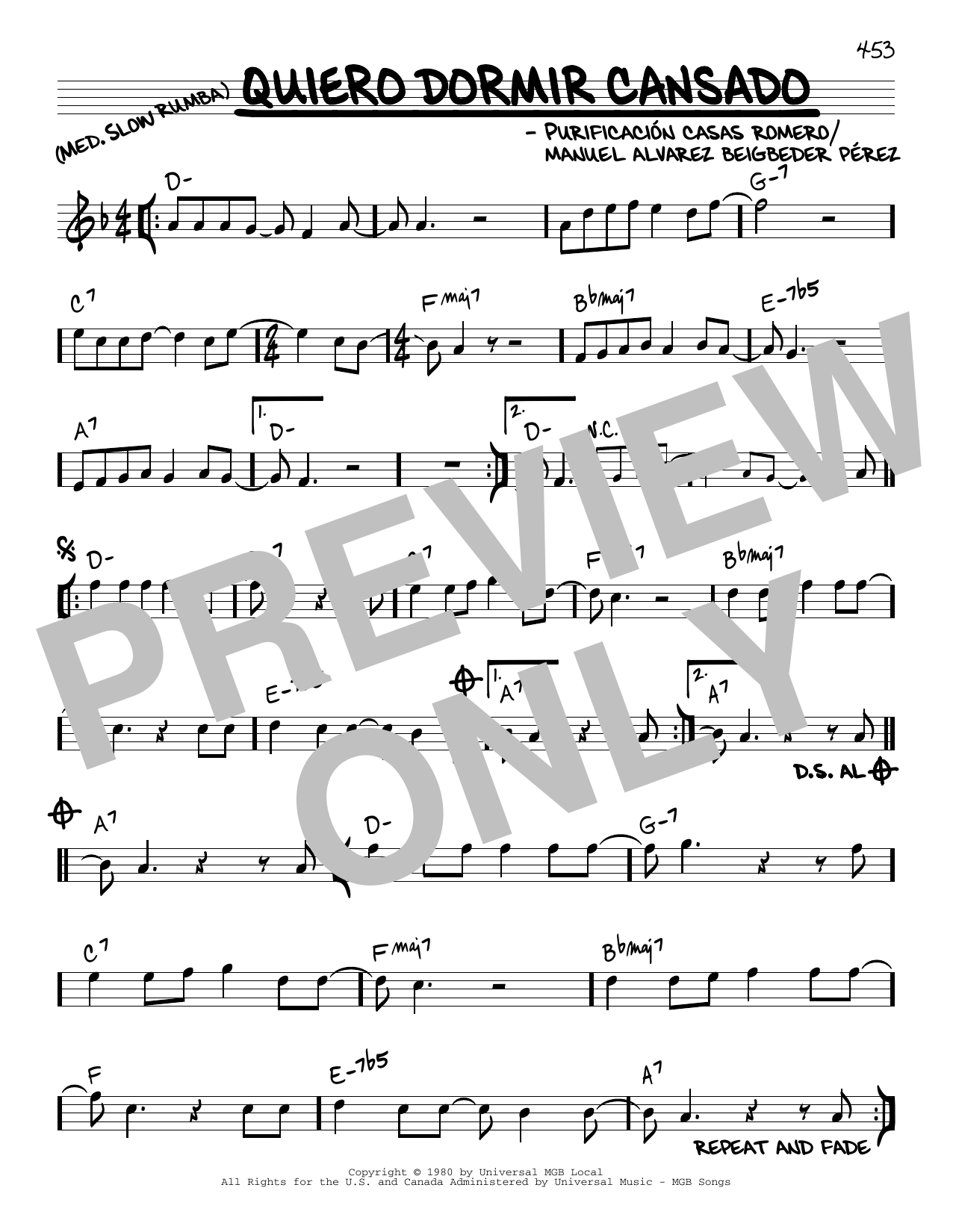 Learn to play Purificación Casas Romero Quiero Dormir Cansado sheet music for Real Book – Melody & Chords in minutes. Purificación Casas Romero Quiero Dormir Cansado sheet music preview music notes and score for Real Book – Melody & Chords including 1 page(s)