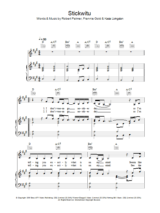 Pussycat Dolls Stickwitu sheet music preview music notes and score for Piano, Vocal & Guitar (Right-Hand Melody) including 6 page(s)