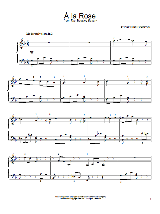 Pyotr Ilyich Tchaikovsky Adagio 'A La Rose' sheet music, chords, lyrics - Printable PDF for Easy Piano