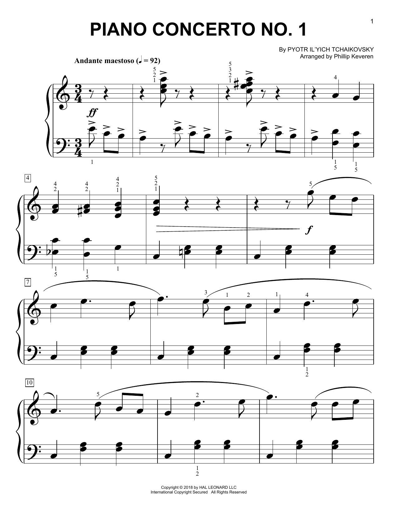 Phillip Keveren Piano Concerto No. 1 In B-Flat Major, Op. 23 sheet music, chords, lyrics - Printable PDF for Piano (Big Notes)