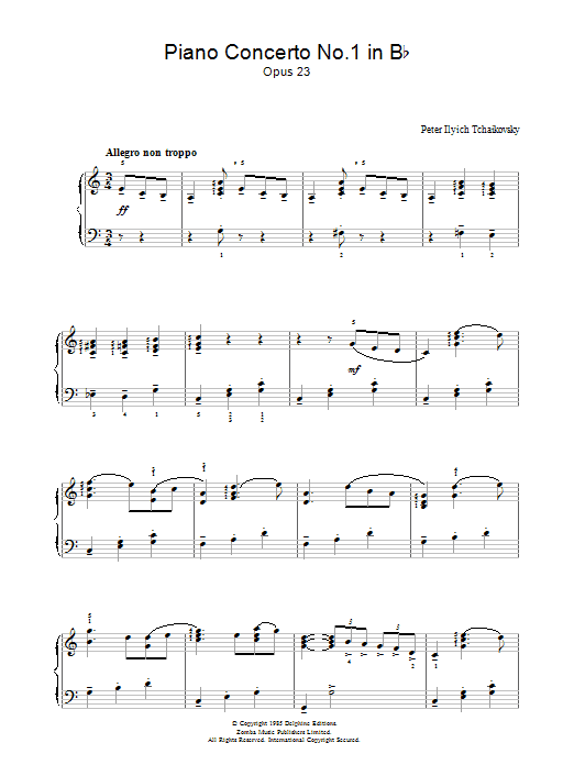 Pyotr Ilyich Tchaikovsky Piano Concerto No.1 in B Flat Minor, Op.23 sheet music, chords, lyrics - Printable PDF for Piano