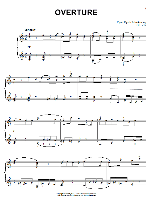 Learn to play Pyotr Ilyich Tchaikovsky Overture sheet music for Piano in minutes. Pyotr Ilyich Tchaikovsky Overture sheet music preview music notes and score for Piano including 7 page(s)