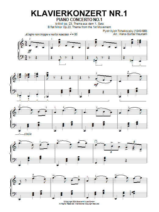 Pyotr Ilyich Tchaikovsky Piano Concerto No.1 in B Flat Minor, Op.23 sheet music preview music notes and score for Piano including 2 page(s)