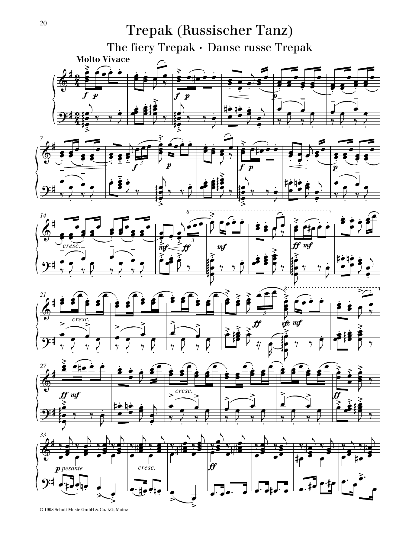 Learn to play Pyotr Il'yich Tchaikovsky The fiery Trepak sheet music for Piano Solo in minutes. Pyotr Il'yich Tchaikovsky The fiery Trepak sheet music preview music notes and score for Piano Solo including 2 page(s)