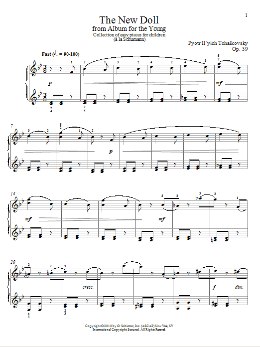 Learn to play Pyotr Il'yich Tchaikovsky The New Doll sheet music for Piano Solo in minutes. Pyotr Il'yich Tchaikovsky The New Doll sheet music preview music notes and score for Piano Solo including 1 page(s)