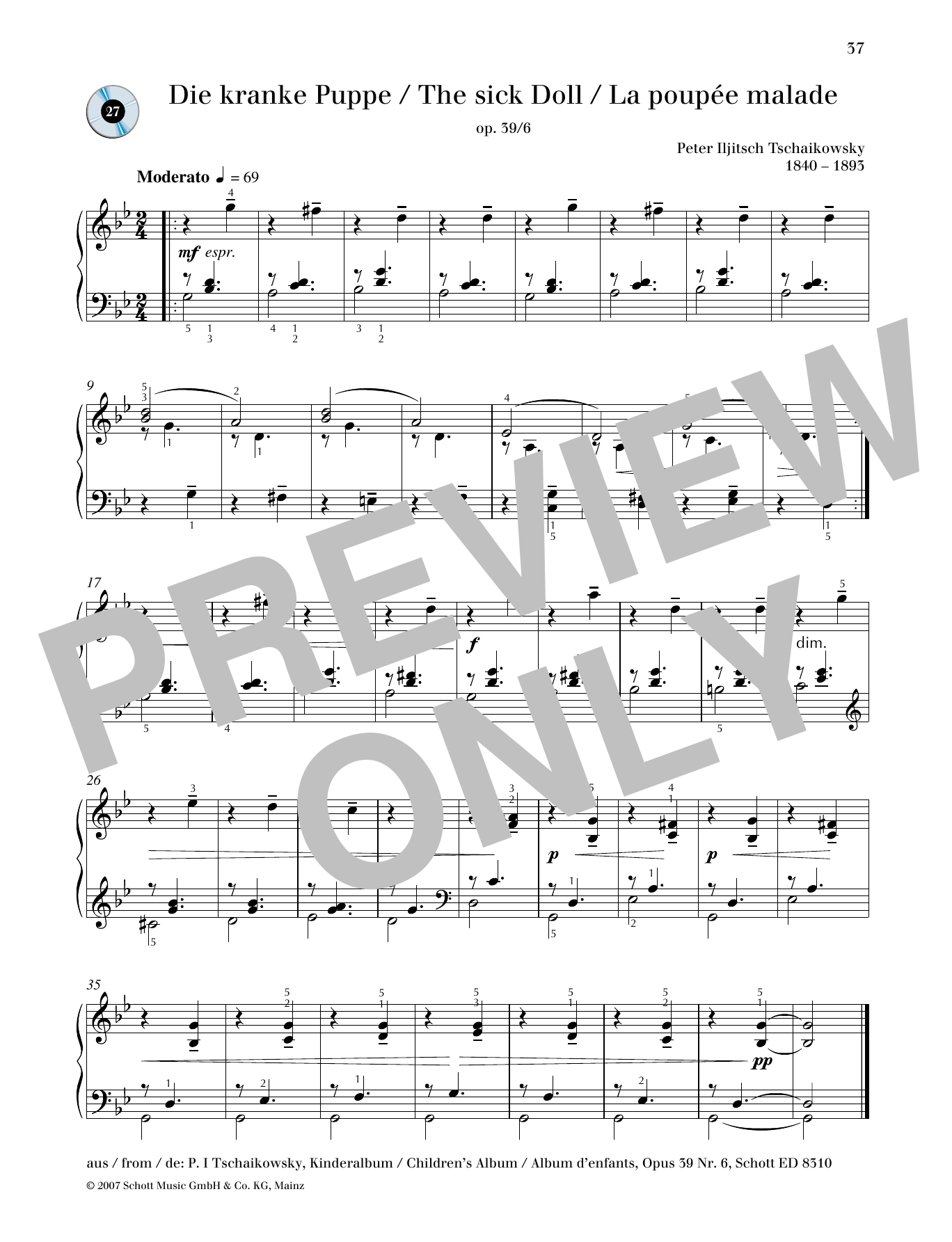 Learn to play Pyotr Il'yich Tchaikovsky The Sick Doll sheet music for Piano Solo in minutes. Pyotr Il'yich Tchaikovsky The Sick Doll sheet music preview music notes and score for Piano Solo including 1 page(s)