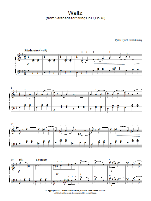 Learn to play Pyotr Ilyich Tchaikovsky Waltz (from Serenade for Strings In C, Op. 48) sheet music for Piano in minutes. Pyotr Ilyich Tchaikovsky Waltz (from Serenade for Strings In C, Op. 48) sheet music preview music notes and score for Piano including 4 page(s)
