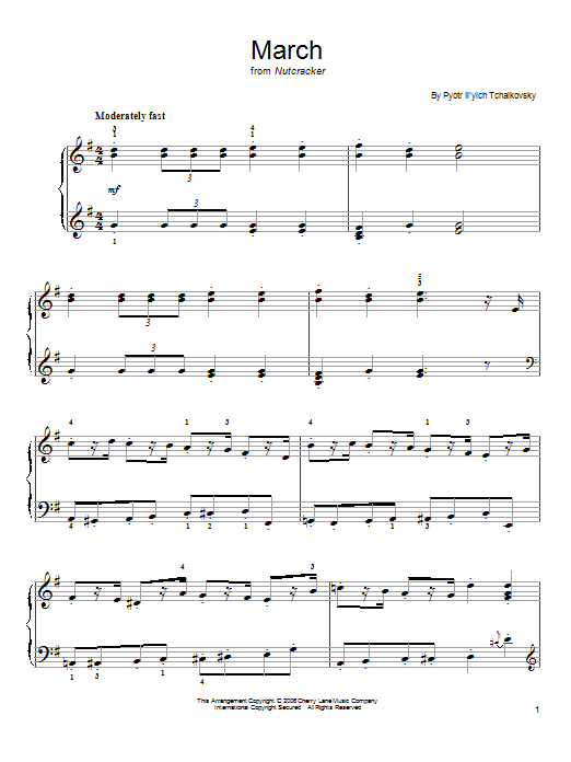 Learn to play Pyotr Ilyich Tchaikovsky March sheet music for Piano (Big Notes) in minutes. Pyotr Ilyich Tchaikovsky March sheet music preview music notes and score for Piano (Big Notes) including 2 page(s)