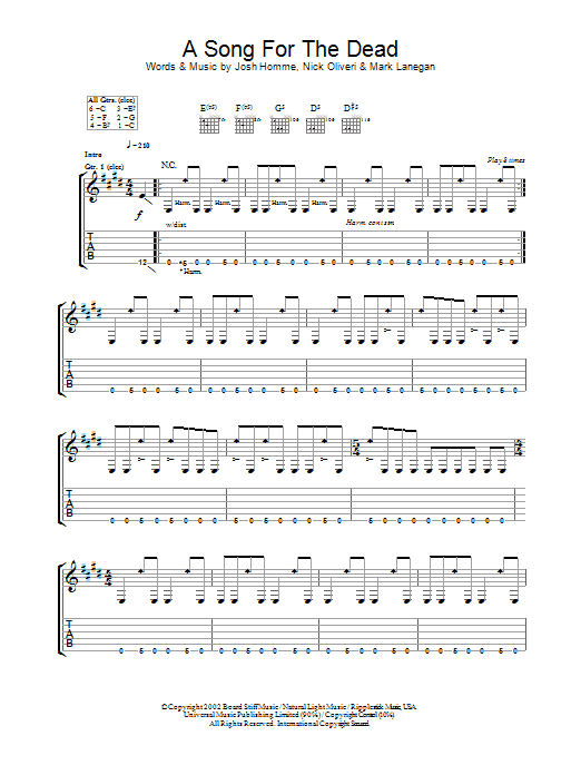 Queens Of The Stone Age A Song For The Dead sheet music preview music notes and score for Guitar Tab including 10 page(s)
