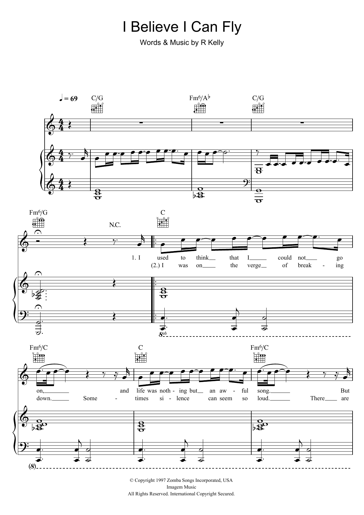 Learn to play R. Kelly I Believe I Can Fly sheet music for Piano (Big Notes) in minutes. R. Kelly I Believe I Can Fly sheet music preview music notes and score for Piano (Big Notes) including 6 page(s)