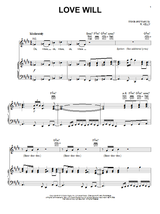 Learn to play R. Kelly Love Will sheet music for Piano, Vocal & Guitar (Right-Hand Melody) in minutes. R. Kelly Love Will sheet music preview music notes and score for Piano, Vocal & Guitar (Right-Hand Melody) including 8 page(s)