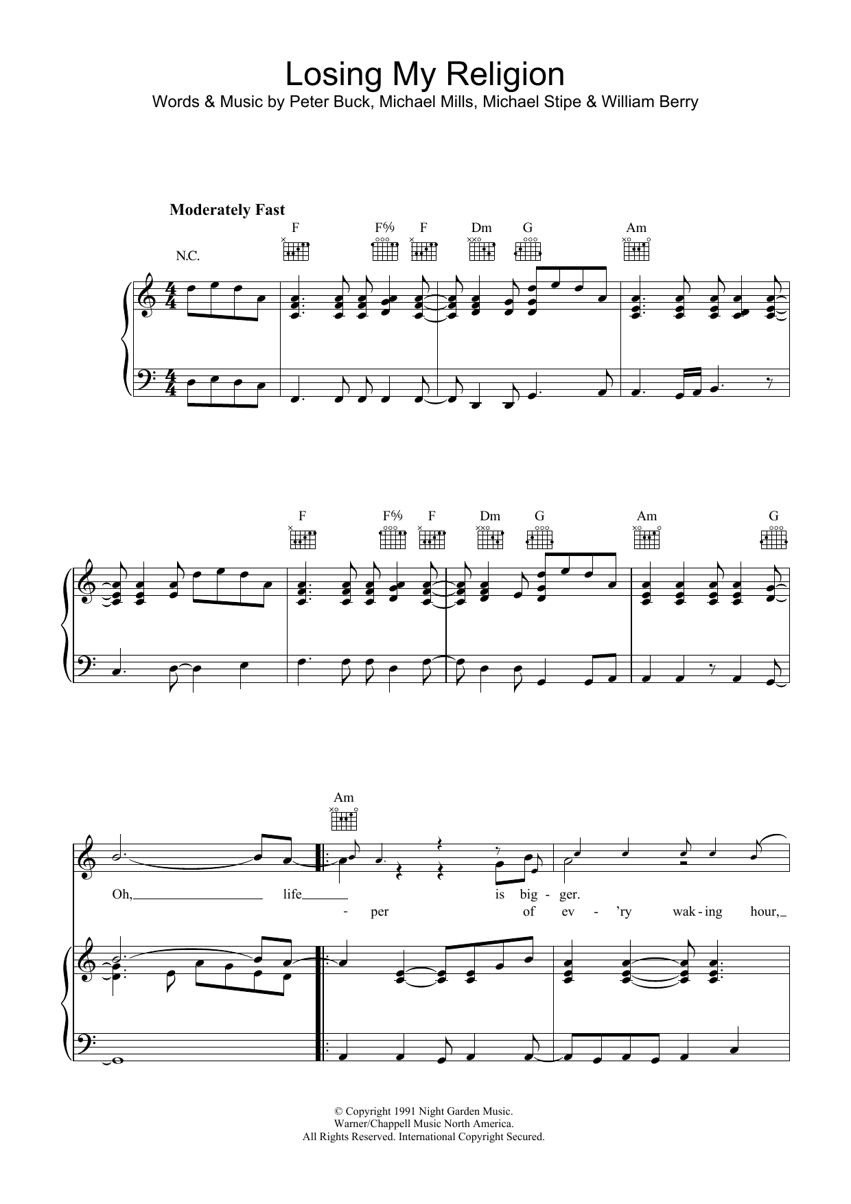 Learn to play R.E.M. Losing My Religion sheet music for Really Easy Guitar in minutes. R.E.M. Losing My Religion sheet music preview music notes and score for Really Easy Guitar including 2 page(s)