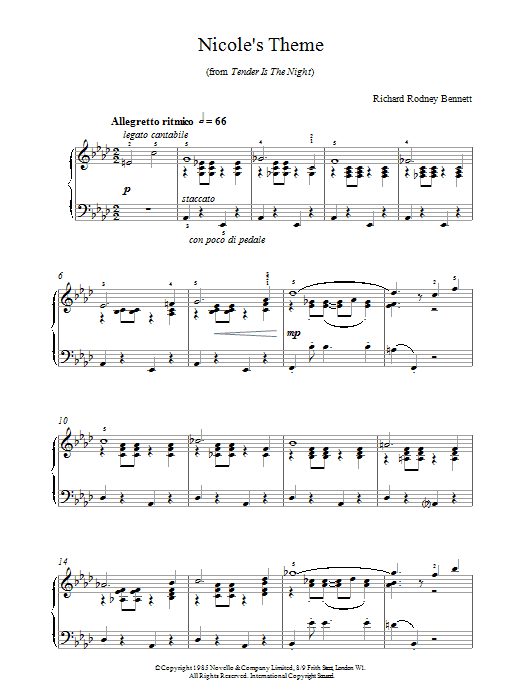 Richard Rodney Bennett Nicole's Theme sheet music preview music notes and score for Piano including 3 page(s)