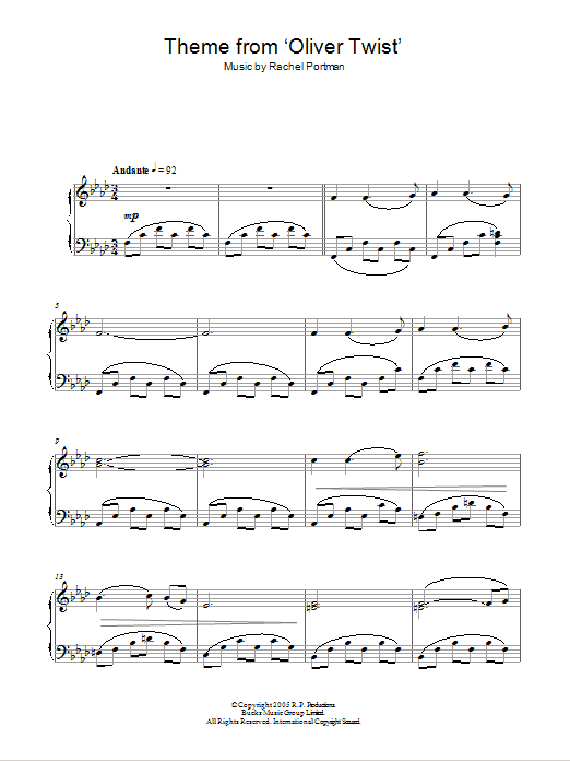Rachel Portman The Road To The Workhouse (from Oliver Twist) sheet music, chords, lyrics - Printable PDF for Piano