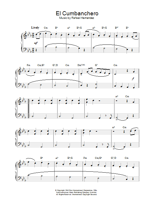 Learn to play Rafael Hernandez El Cumbanchero sheet music for Real Book – Melody & Chords in minutes. Rafael Hernandez El Cumbanchero sheet music preview music notes and score for Real Book – Melody & Chords including 1 page(s)