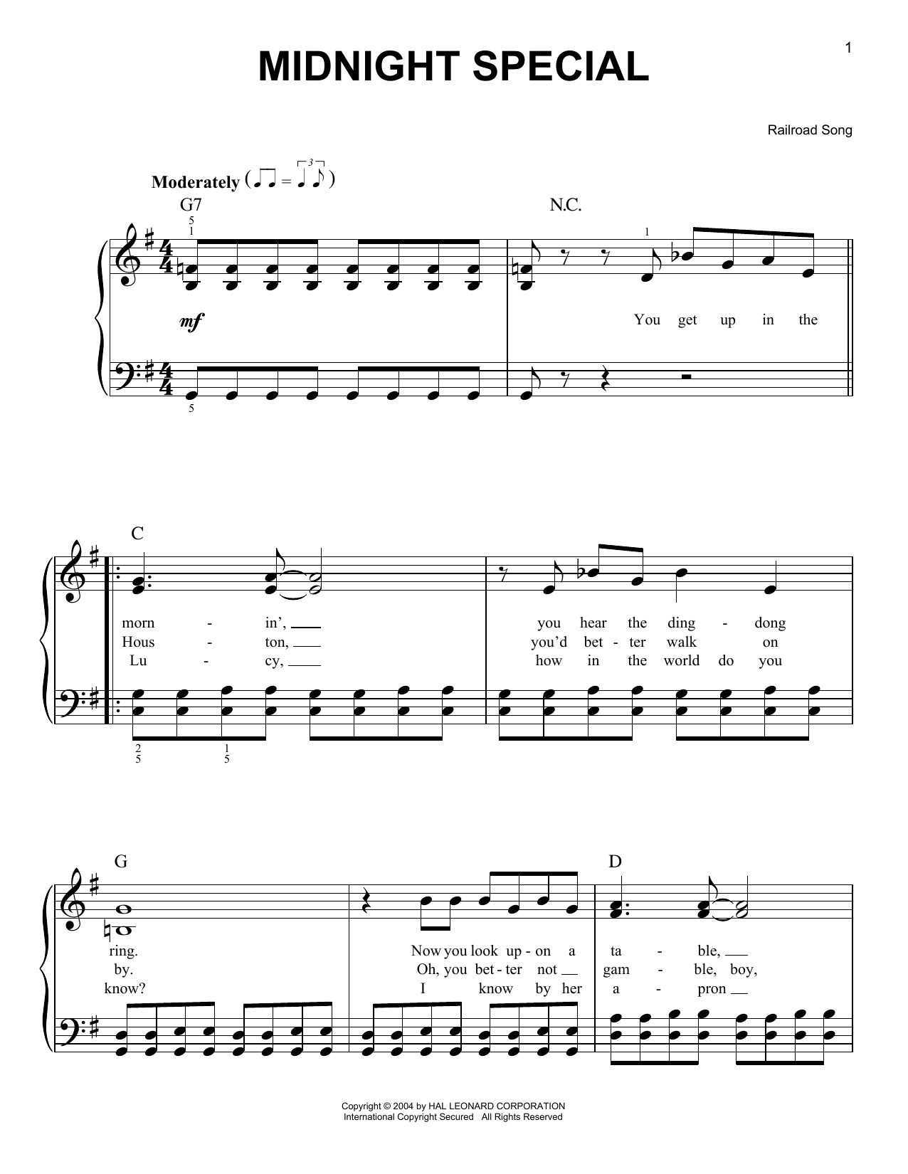 Railroad Song Midnight Special sheet music preview music notes and score for Guitar Tab including 2 page(s)