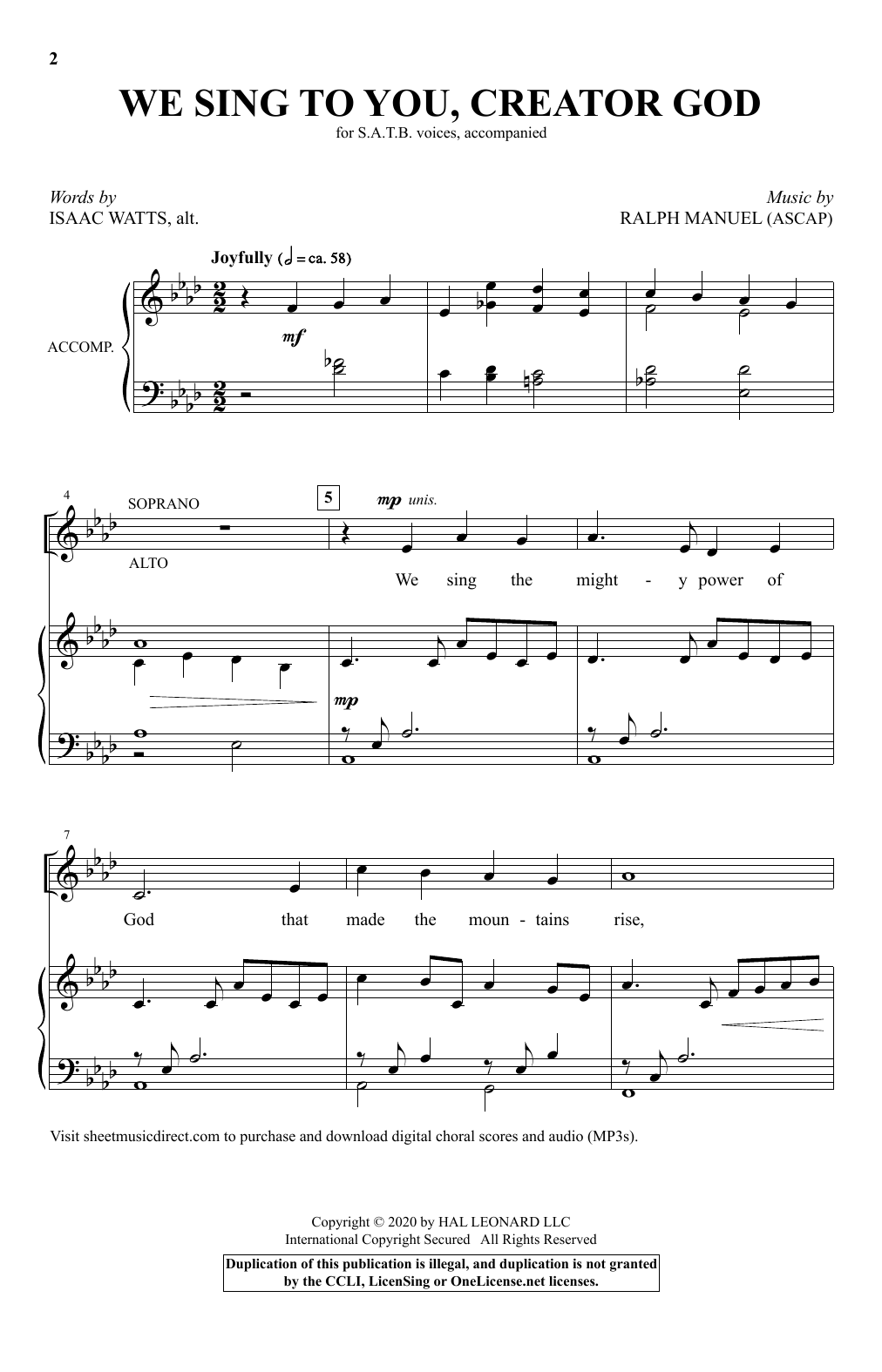 Ralph Manuel We Sing To You, Creator God sheet music, chords, lyrics - Printable PDF for SATB Choir