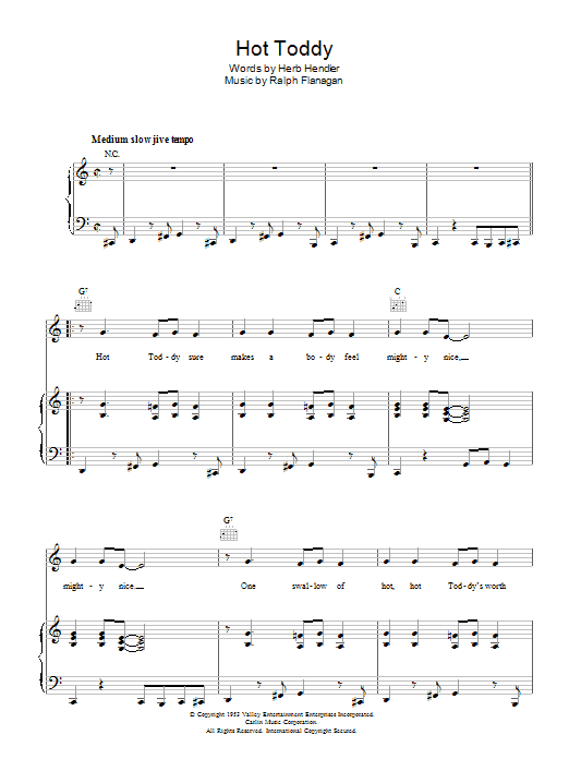 Learn to play Ralph Flanagan Hot Toddy sheet music for Piano, Vocal & Guitar (Right-Hand Melody) in minutes. Ralph Flanagan Hot Toddy sheet music preview music notes and score for Piano, Vocal & Guitar (Right-Hand Melody) including 4 page(s)