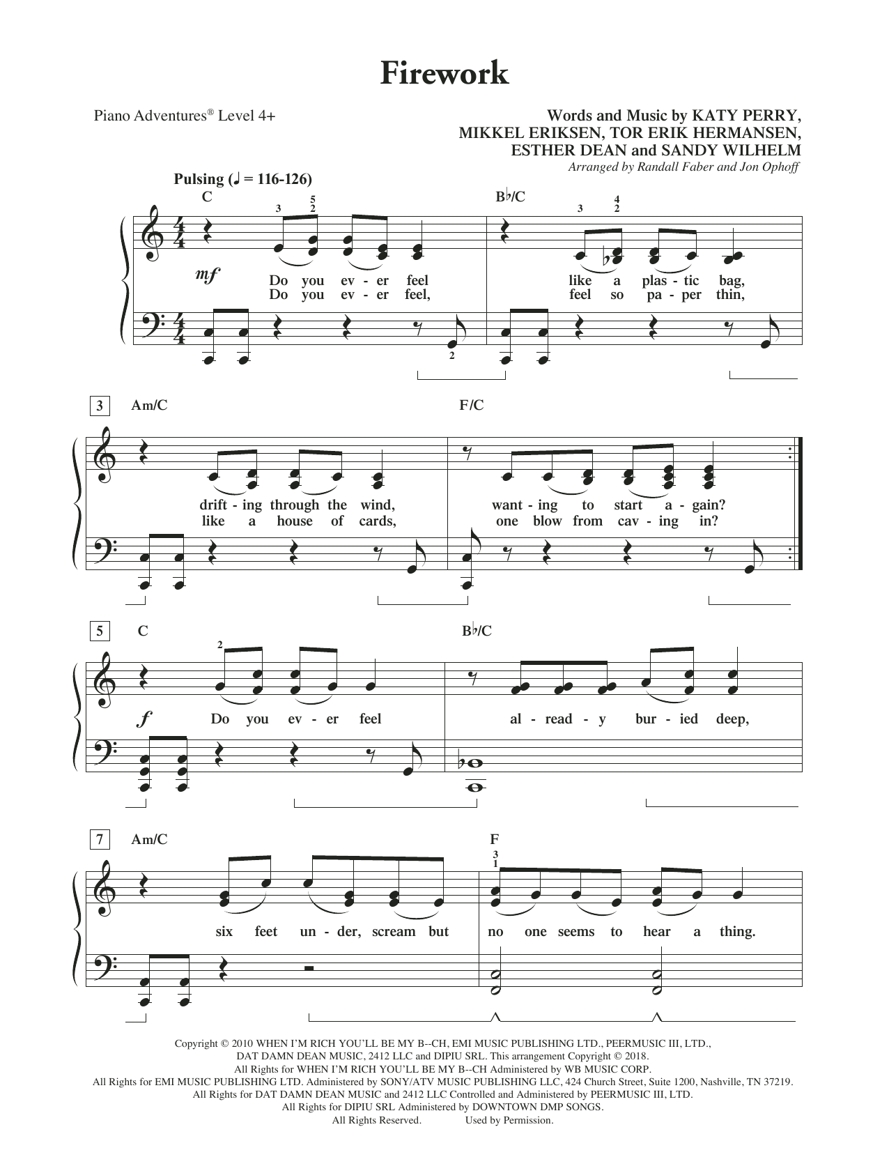 Randall Faber & Jon Ophoff Firework sheet music, chords, lyrics - Printable PDF for Piano Adventures