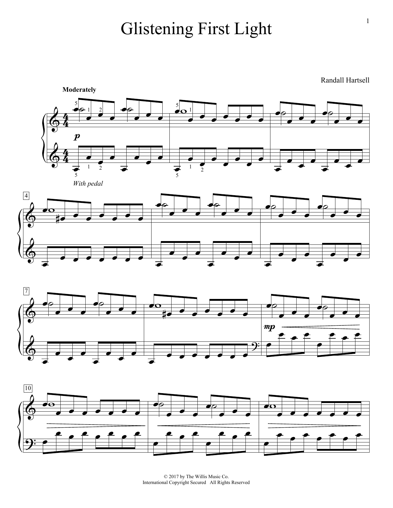Randall Hartsell Glistening First Light sheet music, chords, lyrics - Printable PDF for Educational Piano