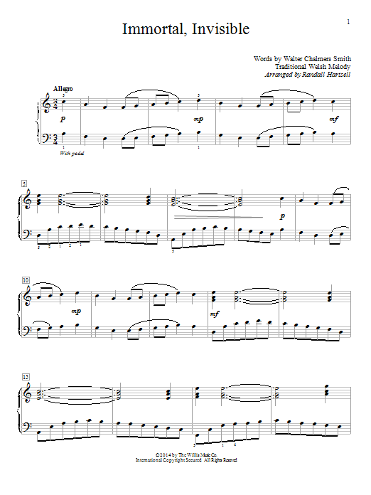 Randall Hartsell Immortal, Invisible sheet music, chords, lyrics - Printable PDF for Easy Piano