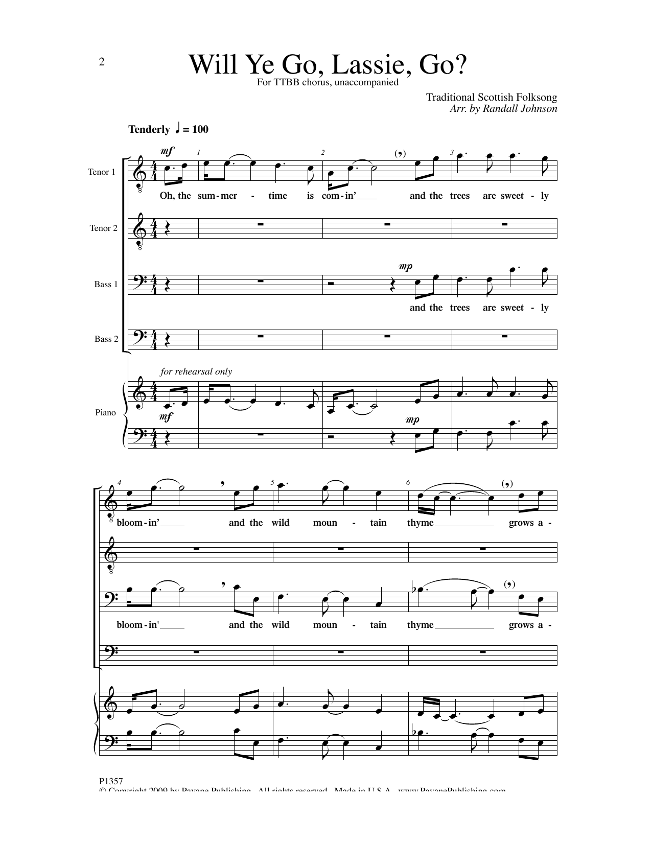 Randall Johnson Will Ye Go, Lassie, Go? sheet music, chords, lyrics - Printable PDF for TTBB Choir