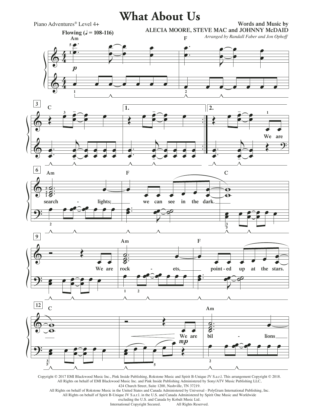 Randall Faber & Jon Ophoff What About Us sheet music preview music notes and score for Piano Adventures including 3 page(s)