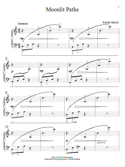 Learn to play Randall Hartsell Moonlit Paths sheet music for Easy Piano in minutes. Randall Hartsell Moonlit Paths sheet music preview music notes and score for Easy Piano including 3 page(s)