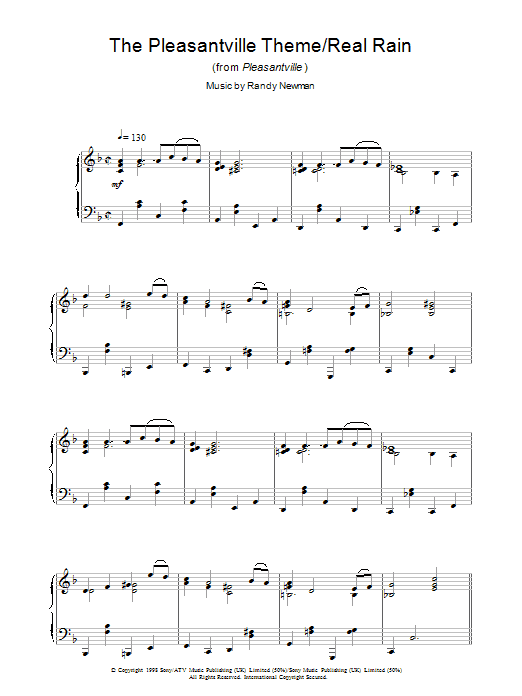 Randy Newman The Pleasantville Theme/Real Rain (from Pleasantville) sheet music preview music notes and score for Piano including 7 page(s)
