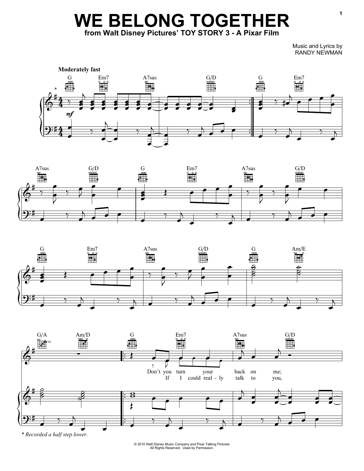 Randy Newman We Belong Together sheet music preview music notes and score for Piano, Vocal & Guitar (Right-Hand Melody) including 8 page(s)