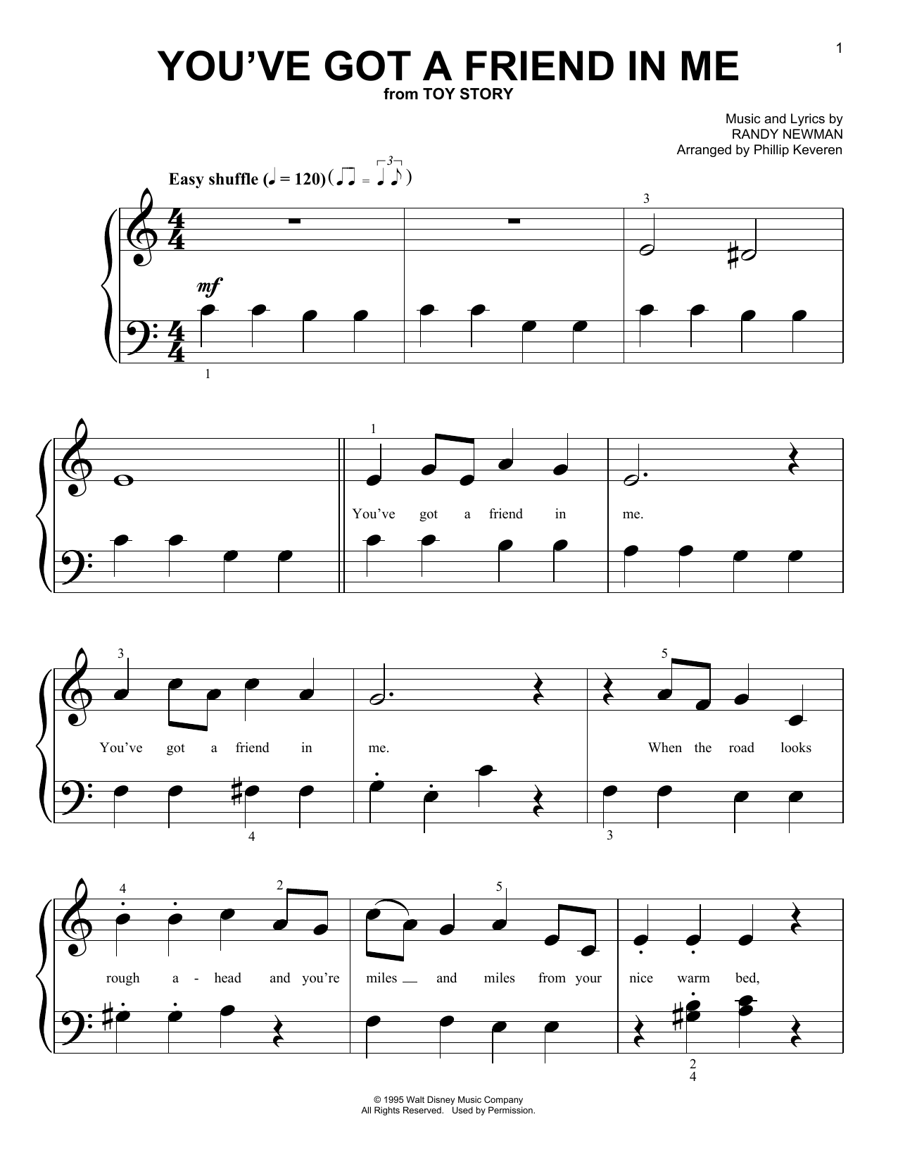 Randy Newman You Ve Got A Friend In Me From Toy Story Arr Phillip Keveren Sheet Music Download Printable Pdf Children Music Score For Big Note Piano