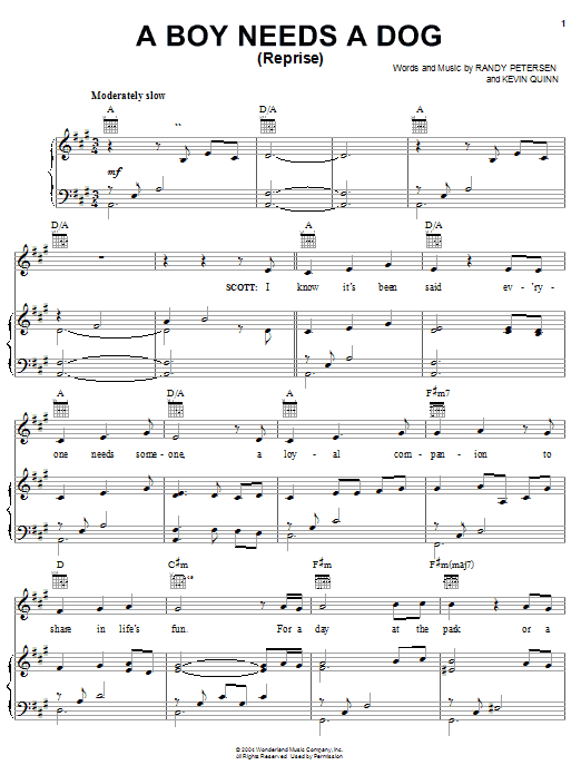 Learn to play Randy Petersen A Boy Needs A Dog (Reprise) (from Disney's Teacher's Pet) sheet music for Piano, Vocal & Guitar (Right-Hand Melody) in minutes. Randy Petersen A Boy Needs A Dog (Reprise) (from Disney's Teacher's Pet) sheet music preview music notes and score for Piano, Vocal & Guitar (Right-Hand Melody) including 7 page(s)