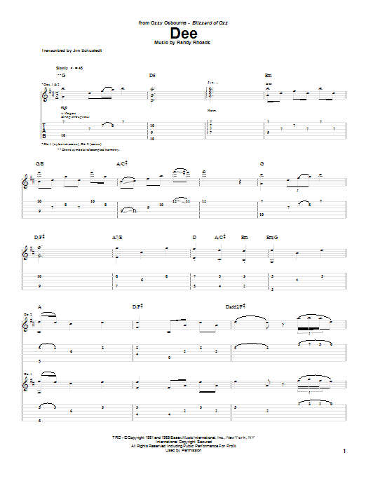 Learn to play Randy Rhoads Dee sheet music for Guitar Tab in minutes. Randy Rhoads Dee sheet music preview music notes and score for Guitar Tab including 2 page(s)