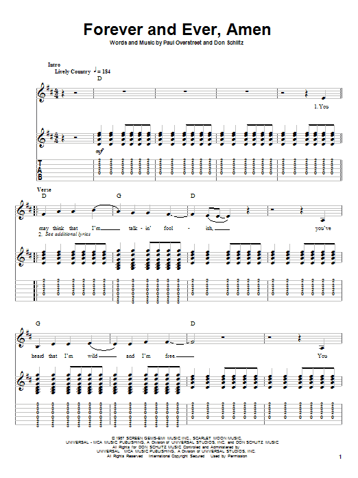 Learn to play Randy Travis Forever And Ever, Amen sheet music for Piano, Vocal & Guitar (Right-Hand Melody) in minutes. Randy Travis Forever And Ever, Amen sheet music preview music notes and score for Piano, Vocal & Guitar (Right-Hand Melody) including 7 page(s)