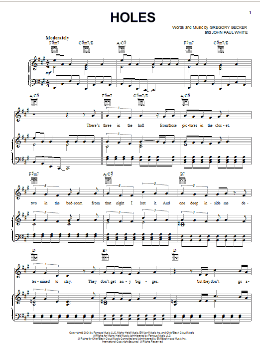Learn to play Rascal Flatts Holes sheet music for Piano, Vocal & Guitar (Right-Hand Melody) in minutes. Rascal Flatts Holes sheet music preview music notes and score for Piano, Vocal & Guitar (Right-Hand Melody) including 6 page(s)