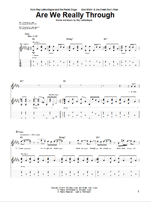 Ray LaMontagne and The Pariah Dogs Are We Really Through sheet music, chords, lyrics - Printable PDF for Guitar Tab