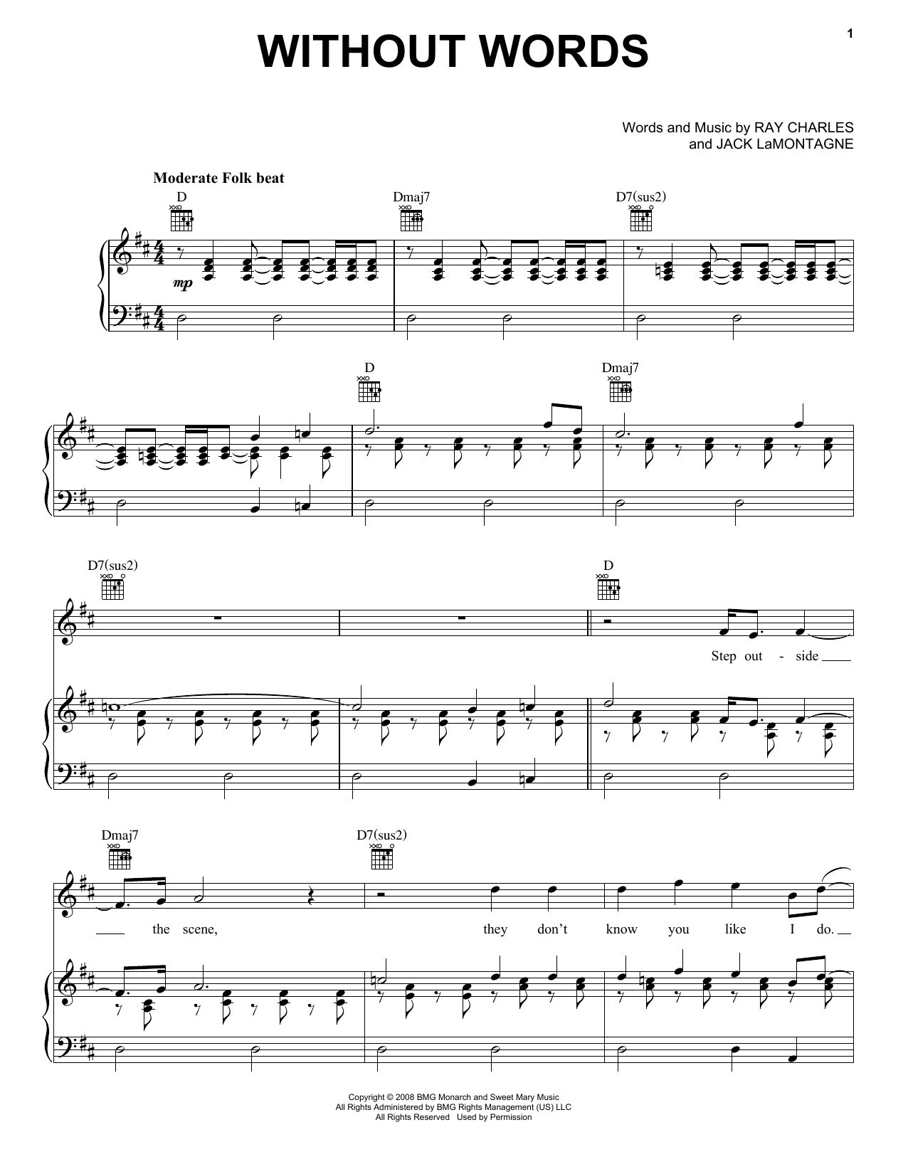 Ray LaMontagne Without Words sheet music, chords, lyrics - Printable PDF for Piano, Vocal & Guitar (Right-Hand Melody)