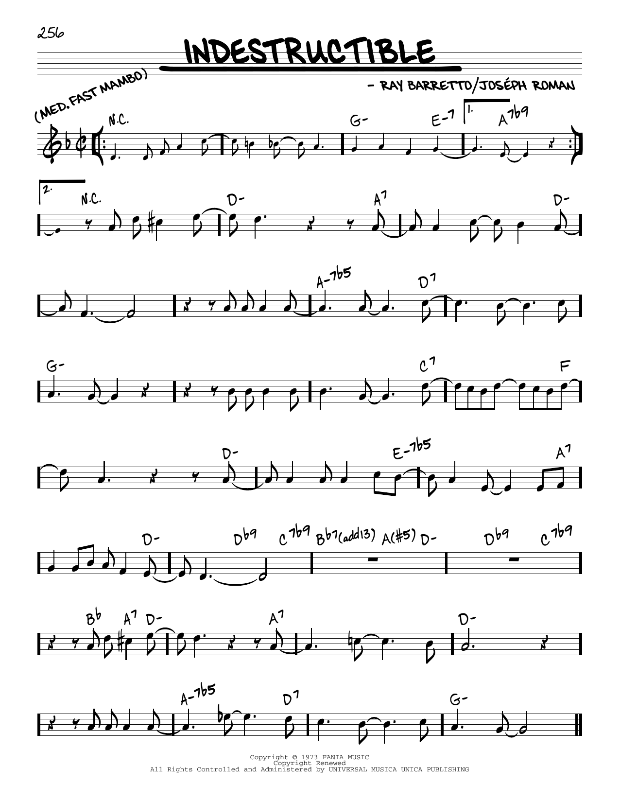 Learn to play Ray Barretto Indestructible sheet music for Real Book – Melody & Chords in minutes. Ray Barretto Indestructible sheet music preview music notes and score for Real Book – Melody & Chords including 2 page(s)