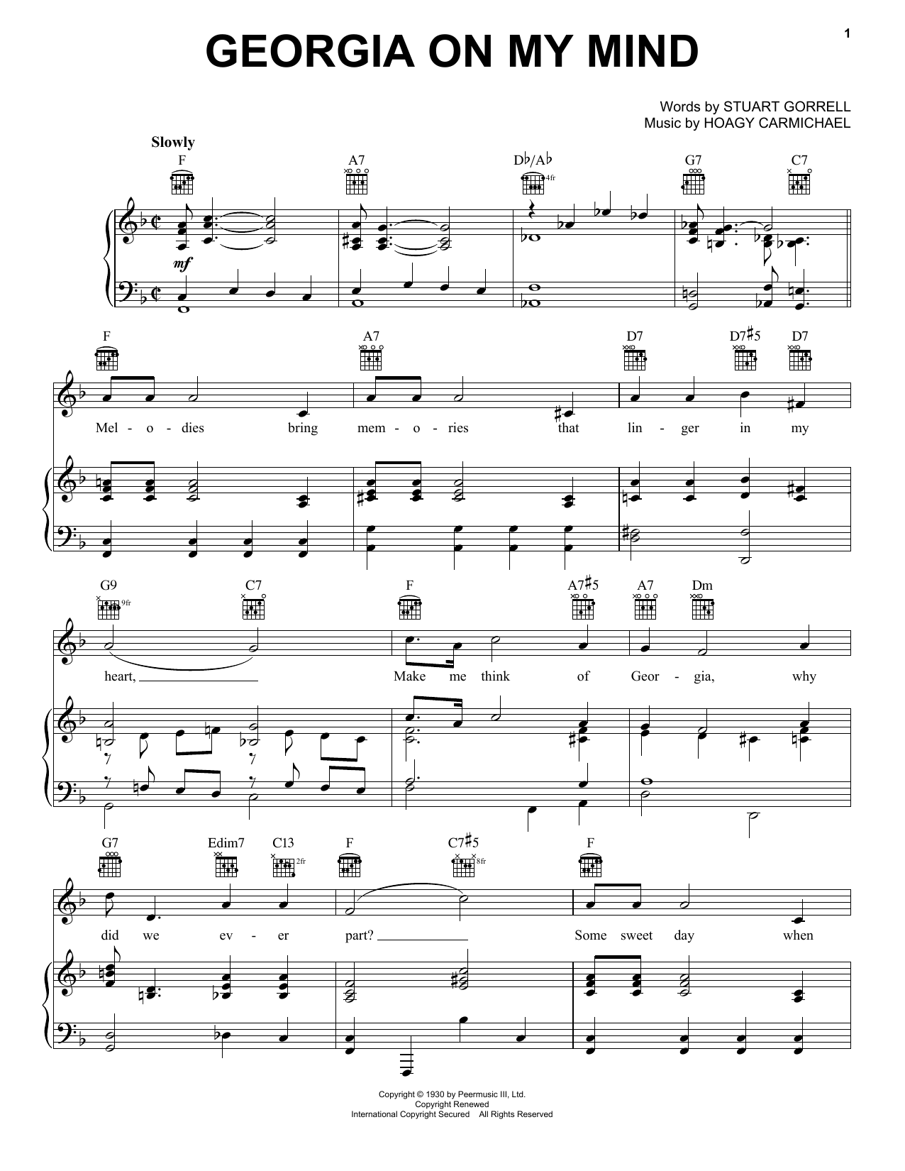 Ray Charles Georgia On My Mind sheet music preview music notes and score for Guitar Tab including 2 page(s)