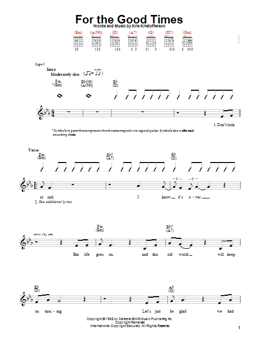 Learn to play Ray Price For The Good Times sheet music for Lyrics & Chords in minutes. Ray Price For The Good Times sheet music preview music notes and score for Lyrics & Chords including 2 page(s)