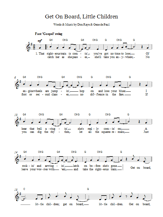 Raye and De Paul Get On Board, Little Children sheet music, chords, lyrics - Printable PDF for Melody Line, Lyrics & Chords