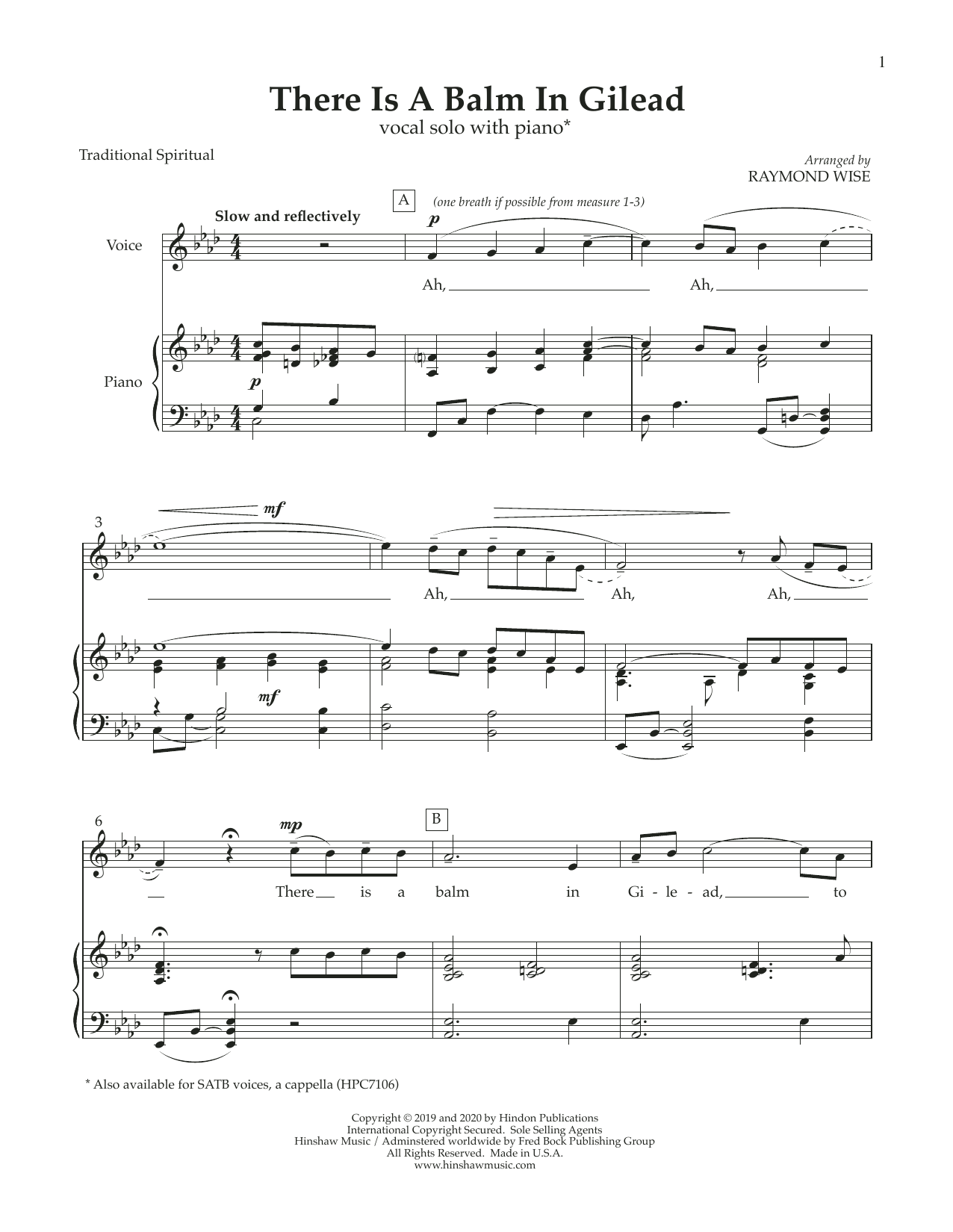 Learn to play Raymond Wise There Is a Balm in Gilead sheet music for Piano & Vocal in minutes. Raymond Wise There Is a Balm in Gilead sheet music preview music notes and score for Piano & Vocal including 8 page(s)