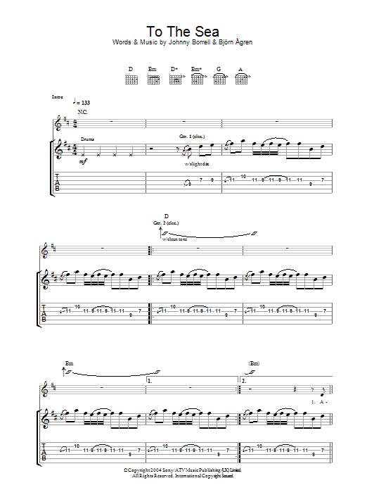 Razorlight To The Sea sheet music preview music notes and score for Guitar Tab including 8 page(s)