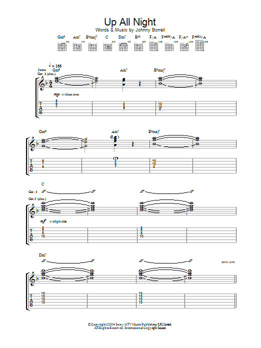 Razorlight Up All Night sheet music preview music notes and score for Guitar Tab including 7 page(s)