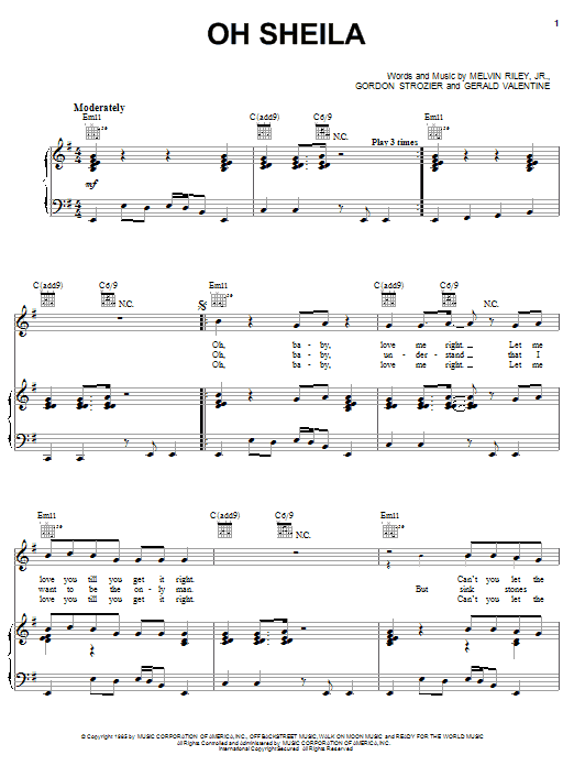 Ready For The World Oh Sheila sheet music, chords, lyrics - Printable PDF for Melody Line, Lyrics & Chords