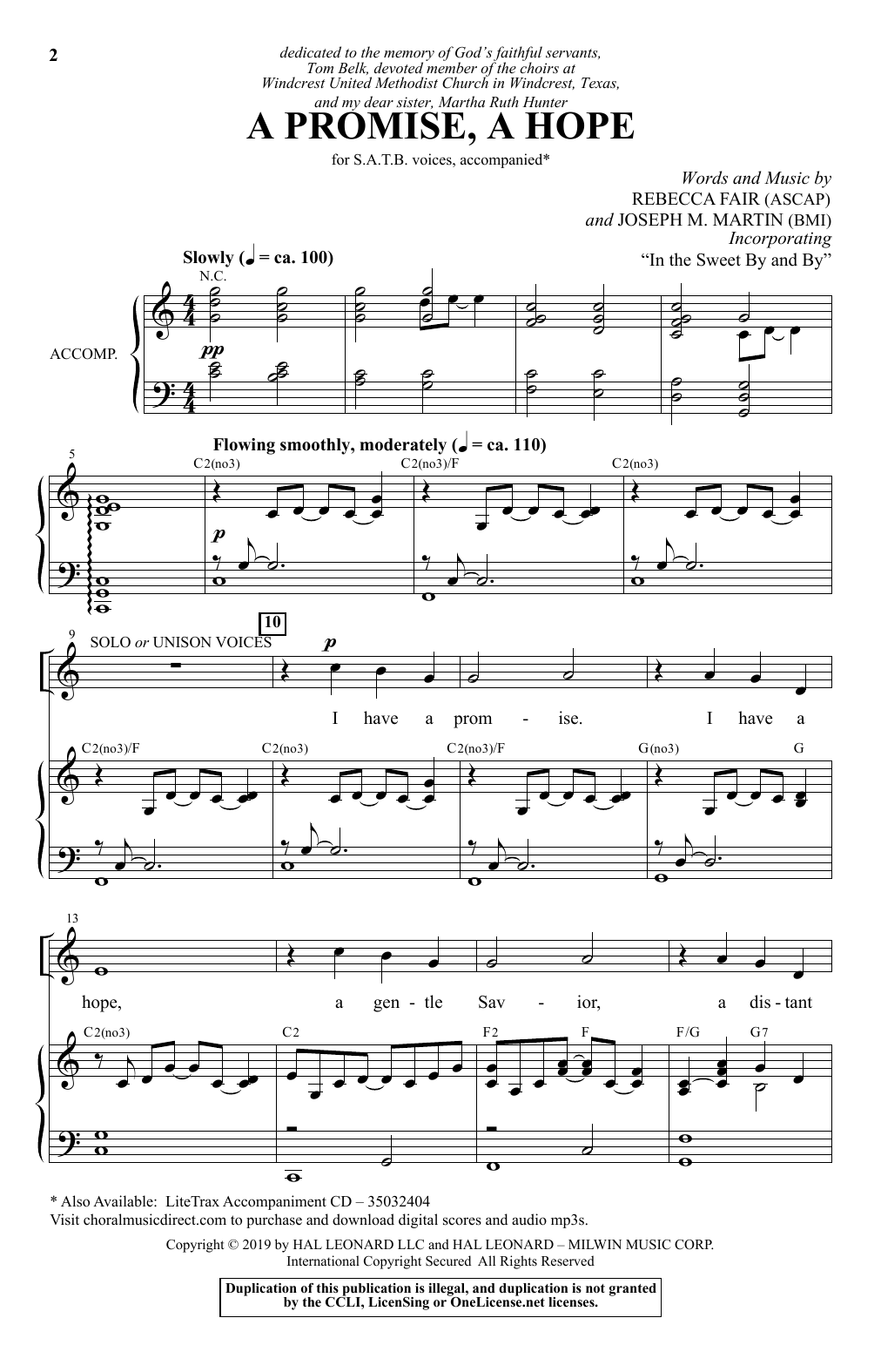 Rebecca Fair & Joseph M. Martin A Promise, A Hope sheet music, chords, lyrics - Printable PDF for SATB Choir