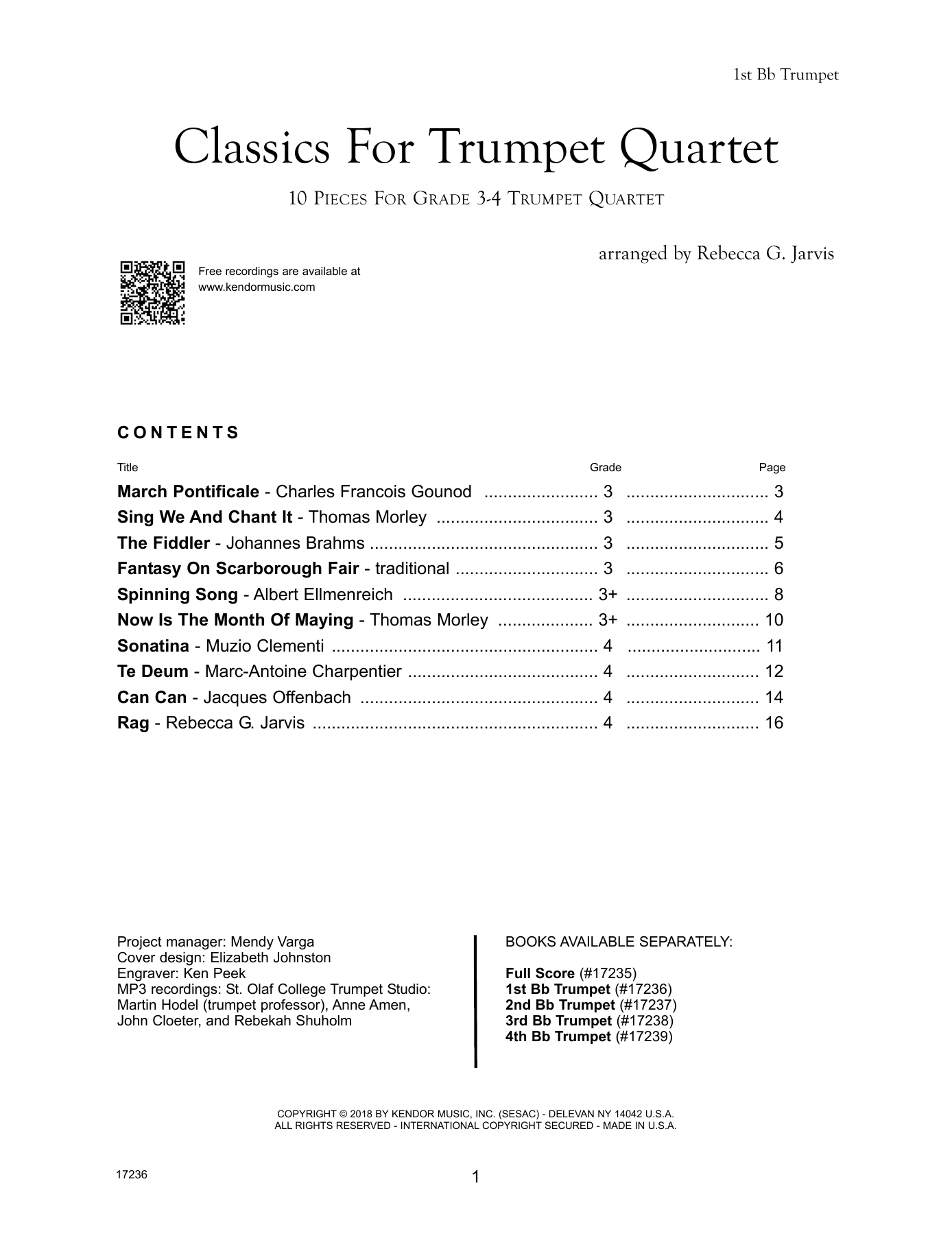 Learn to play Rebecca G. Jarvis Classics For Trumpet Quartet - 1st Trumpet sheet music for Brass Ensemble in minutes. Rebecca G. Jarvis Classics For Trumpet Quartet - 1st Trumpet sheet music preview music notes and score for Brass Ensemble including 15 page(s)