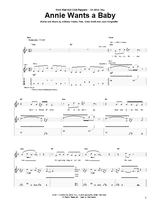 Learn to play Red Hot Chili Peppers Annie Wants A Baby sheet music for Guitar Tab in minutes. Red Hot Chili Peppers Annie Wants A Baby sheet music preview music notes and score for Guitar Tab including 10 page(s)